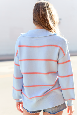 Stripe Blue And Orange Quarter Zip