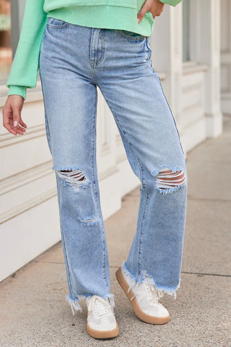 Light Wash Distressed Wide Leg Jeans